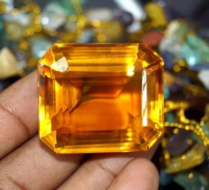 Emerald Cut Natural Yellow Citrine Brazilian 156.06Ct Certified Loose Gemstone - Picture 1 of 7