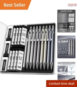 8PCS Metal Mechanical Pencils Set 0.5 & 0.7mm with Lead Refills and Erasers - Picture 1 of 9