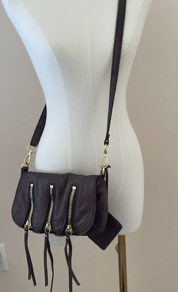 Bolso Bandolera Linea Pelle Cuero Guijarro Cartera Cremalleras Doradas Borlas Moto Boho Foto 1 de 4