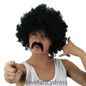 CURLY BLACK AFRO WIG AND MOUSTACHE 1970S DISCO STYLE ADULT 118 COSTUME ACCESSORY - Picture 1 of 1