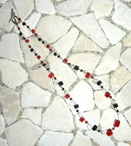 ★ 2reihige kurze Kette ★ Collier ★ schwarz, rot & kristall ★ - Bild 1 von 2