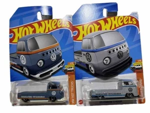 2024 Hot Wheels Mainline Volkswagen T2 Pickup Lot Of 2 Orange And Blue Hotwheels - Picture 1 of 8