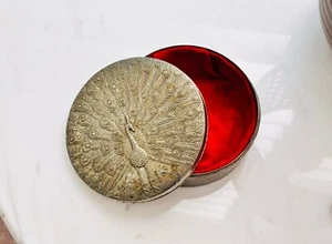 Vintage (Likely Mid Century) Gilt Patinated Trinket Box w/ Peacock Velvet Lined - Picture 1 of 6