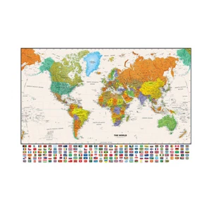 Mappa del mondo poster mappa gigante formato poster con bandiere bandiere pittura foto - Foto 1 di 8