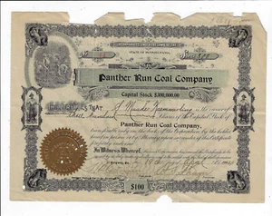 PENNSYLVANIA 1920 Panther Run Coal Company Stock Certificate #44 - Picture 1 of 2