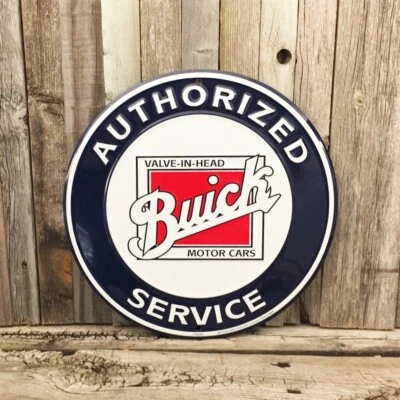 Buick Authorized Service Embossed Metal Tin Sign Round 12" Vintage Garage New - Image 1 of 2