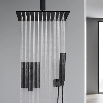 Matte Black Shower Faucet System 8'' Ceiling Mount Rain Shower Head Mixer Valve - Image 1 of 4