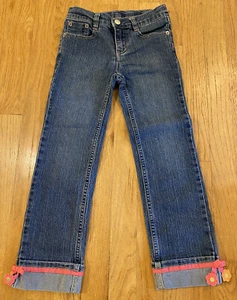 Gymboree Girls Jeans Size 6 Growing Flowers Ribbon Cuff School EUC Denim - Picture 1 of 12