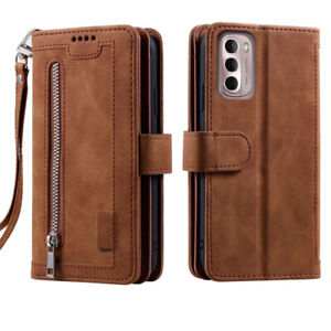 For Moto G Stylus 2022 Wallet Case,Leather Zipper Magnetic Flip Card Case