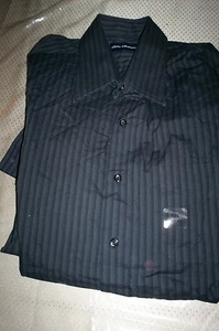 NWT $45 JOHN ASHFORD SPREAD COLLAR DRESS SHIRT-BLACK STRIPE-16 34/35 - Picture 1 of 1