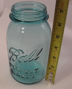 Ball Perfect Mason Jar # 13 Aqua Blue Vtg 1923 - 1933 32 oz Quart Antique Glass - Picture 1 of 20