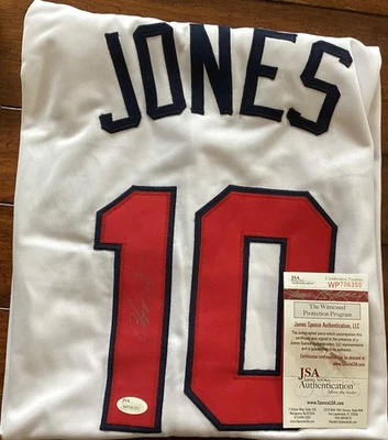 Chipper Jones (HOF) Signed Atlanta Braves Stats Custom Jersey JSA COA - Image 1 of 4