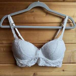 PINK Cream Lace Underwire Balconette Padded Push Up Bra | size small - Picture 1 of 5