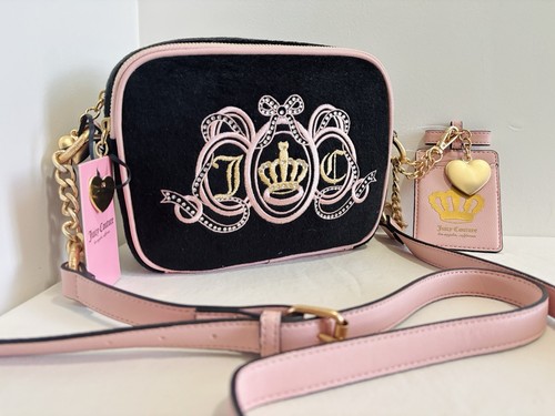 Borsa a tracolla Juicy Couture Lovers Club nuova con etichette nero liquirizia e rosa Y2K