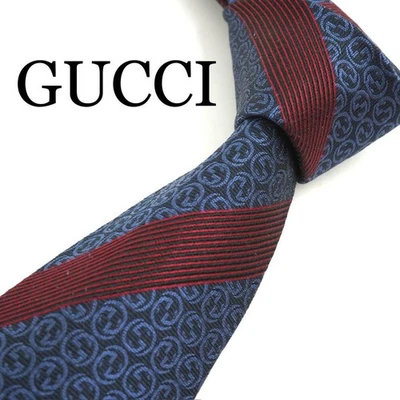 New Unused Gucci Neck Tie Navy Red Striped 100%Silk Made in Italy - Image 1 of 4
