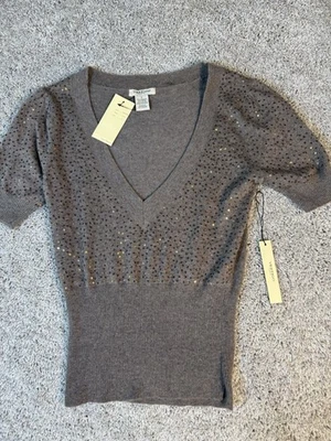 NWT Vertigo Paris Angora Wool Sequin Top Sweater Gray Small Cropped - Image 1 of 4