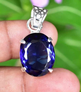 33.00 Ct Natural Blue Sapphire Oval 925 Sterling Silver Pendant Certified - Picture 1 of 9