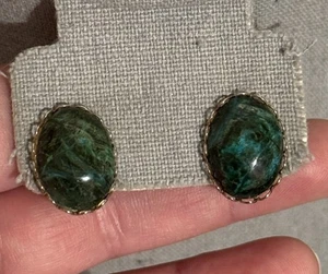 Vintage Earrings Green Malachite? Clip On - Picture 1 of 6