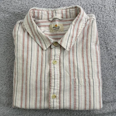 Camisa Capa Marina Para Hombres XL Beige Rojo Rayas Mezcla Cáñamo Resort Botones Playa Foto 1 de 4