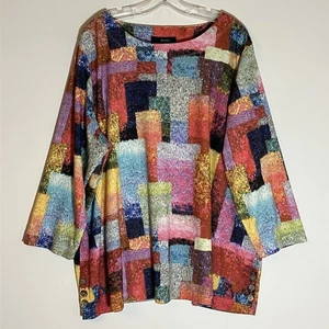 Top Ali Miles para mujer 3X multicolor retazos botón acento boho arte para usar plus - Imagen 1 de 15