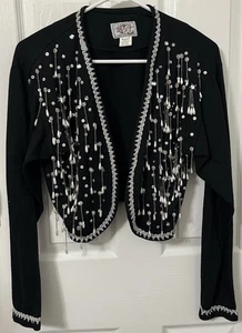 VTG JOU JOU Black Bolero Jacket Cardigan Shrug Beaded Embroidered Sequins Size S - Picture 1 of 14