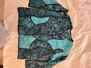 Blue Green Batik Reversible Jacket Size Large - Picture 1 of 12