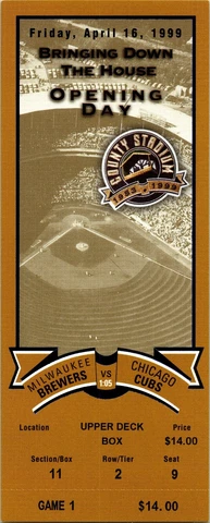 1999 Opening Day Full Ticket-Brewers vs Cubs Cover