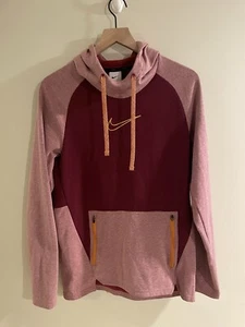 Nike Therma-FIT Pullover Training Hoodie Maroon Colorblock Orange Swoosh Small - Picture 1 of 8