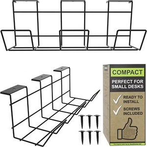 Set of 2 Scandinavian Hub Compact Under Desk Cable Management Trays 12in Black - Picture 1 of 7
