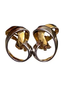 Fifth Avenue Butler Two Tone Silver Gold Tone Ribbon Clip on Earrings Signed VG - Picture 1 of 8