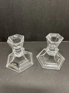 Pair of 24% Full Lead Crystal 3" Candle Stick Holders Made In USA - Picture 1 of 6