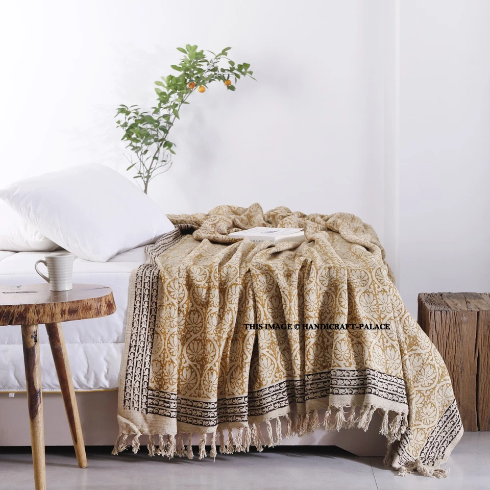Bohemian Mud Cloth Throw Blanket King Size Sofa Throw Cotton Bedding Throw India - Image 1 of 1
