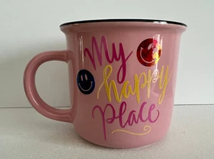 Coffee Theme~ My Happy Place Coffee Custom Pastel Pink Ceramic Mug Cup - Imagen 1 de 2