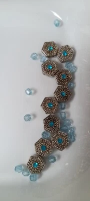 Beads For Jewellery Making Hexagon Intricate Design Silver Tones,With Faux... - Image 1 of 4