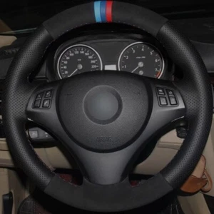 Cubierta de volante de coche de cuero gamuza negra para BMW E90 320i 325i 330i 335i E87 - Imagen 1 de 6