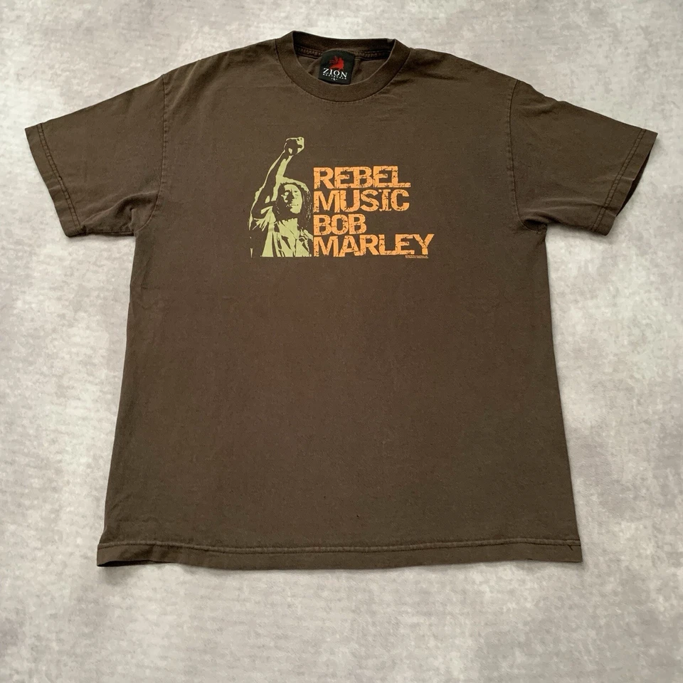 Винтажная музыкальная рубашка Bob Marley Rebel размер L футболка регги музыка коричневый Zion     - Изображение 1 из 4