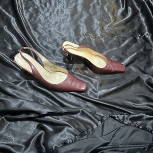 Genuine Leather Sling Back Burgundy Heels 9M Chadwick’s - Picture 1 of 6