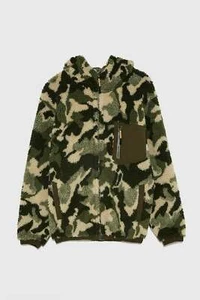 ZARA NEW MAN TEXTURED CAMOPUFLAGE PRINTED FAUX FUR BOMBER JACKET SIZE S-M - Picture 1 of 5
