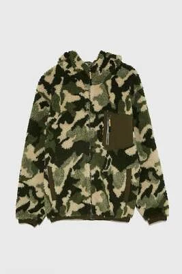ZARA NEW MAN TEXTURED CAMOPUFLAGE PRINTED FAUX FUR BOMBER JACKET SIZE S-M - Image 1 of 4