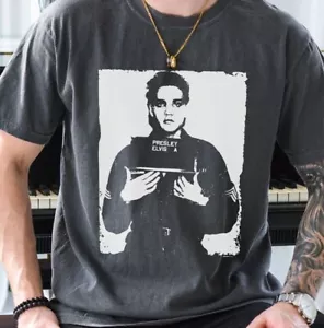 Elvis Presley Mugshot T-Shirt on Premium Vintage Black Comfort Colors Tee - Picture 1 of 6