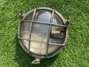 Antique Brass And Glass Bulkhead Light Outdoor External Wall Light - Picture 1 of 11