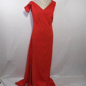 ABS Allen Schwartz Dress Gown Evening Red Deep V-Neck Knit Half Sleeve Plus 24 - Picture 1 of 14