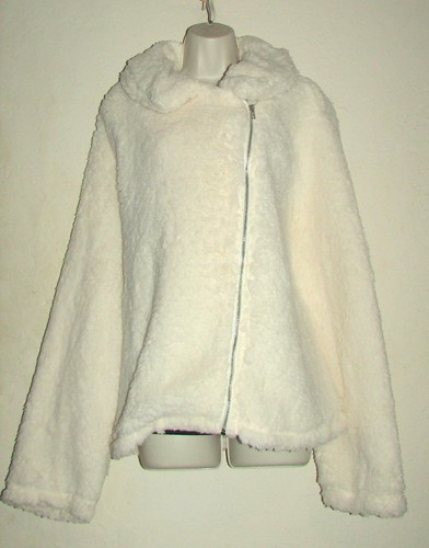 OFF WHITE Giacca Teddy Donna 4XL Cropprd Asimmetrica Zip Calda e Pelosa Nuova in Confezione