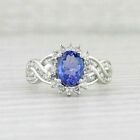 3Ct Oval Cut Lab Created Tanzanite Women Engagement Ring 14K White Gold Plated