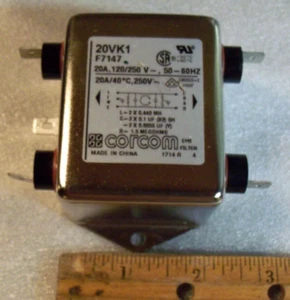 Corcom, 20VK1, F7147, 20 AMP, 120/250 VAC, 50/60Hz, EMI Filter, New - Picture 1 of 3