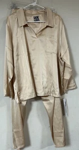 MUK LUKS Women's Sleepwear Woven Satin Notch Collar Gold P1X Top, P2X Bottom** - Picture 1 of 7