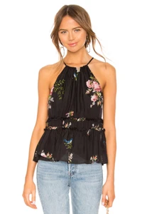 JOIE $228 Black Shawnette Floral 100% Silk Ruffle Halter Top Size 2XS / XXS - Picture 1 of 7