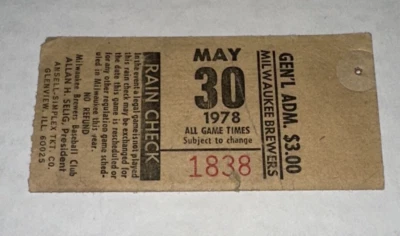 Boleto del estadio del condado de los Cerveceros de Milwaukee MLB Robin Yount Molitor Salón de la fama 30/05/78 Foto 1 de 2