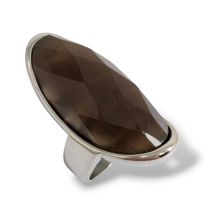 Anillo de acero inoxidable para mujer con auténtico cuarzo ojo de gato *Anillo exagerado Foto 1 de 4