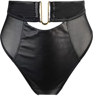 Wetlook-String in schwarz High-Waist Panty Kunstleder Latex-Look sexy S M L XL - Bild 1 von 4